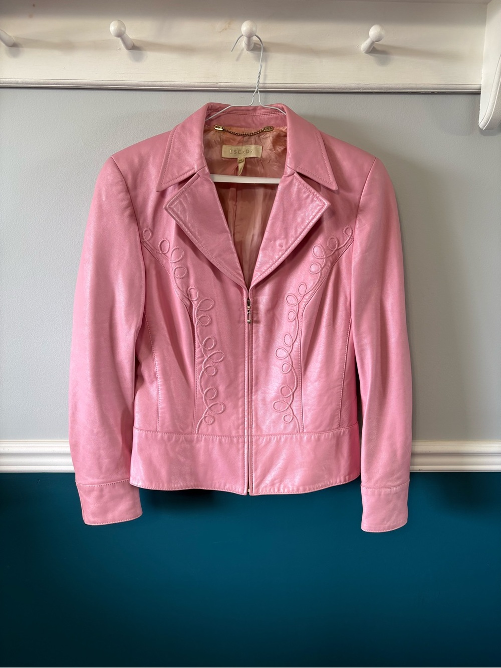 Escada Soft Pink Leather Zip-Up Jacket